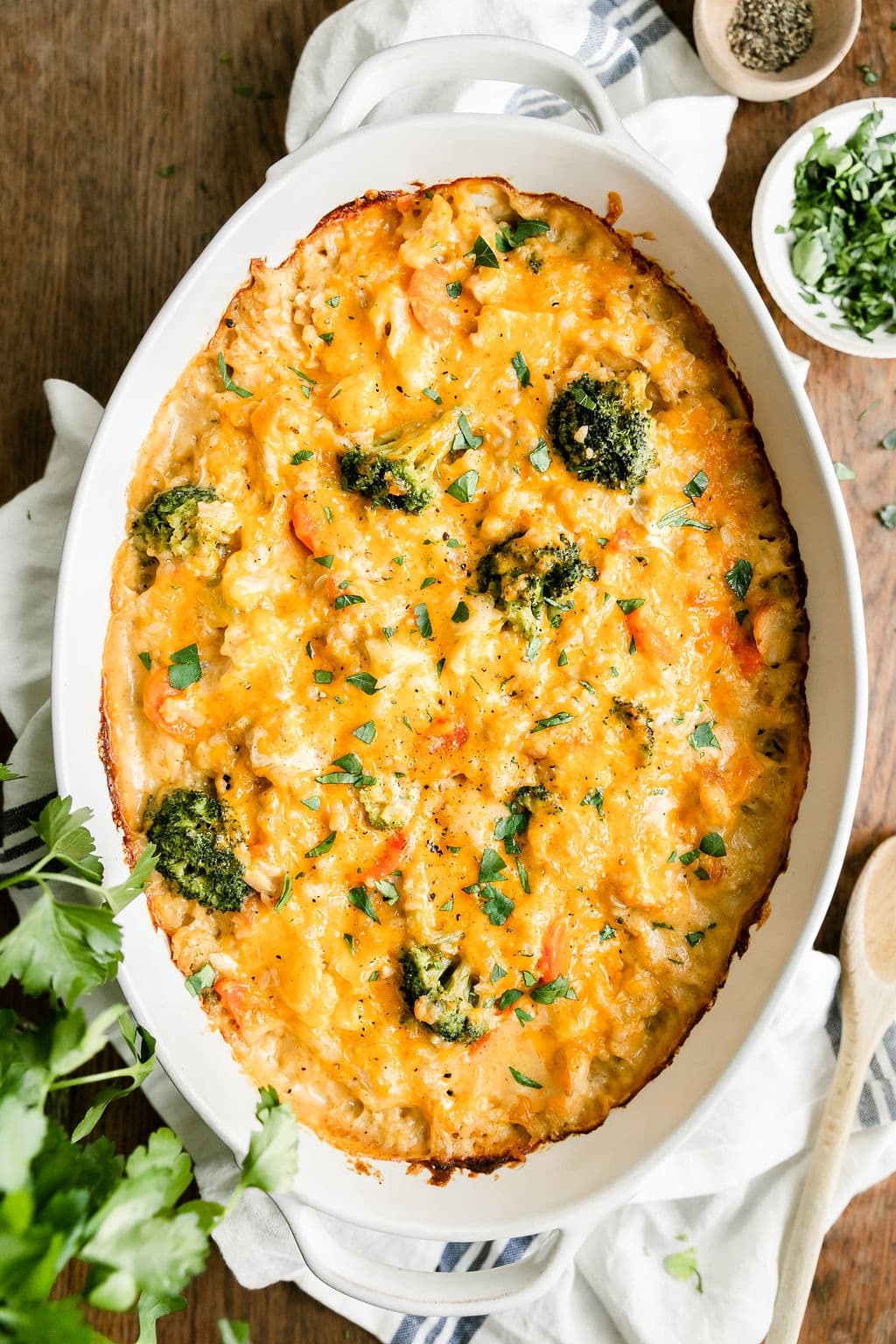 Cheesy Chicken and Rice Casserole (Easy & Veggie Loaded)