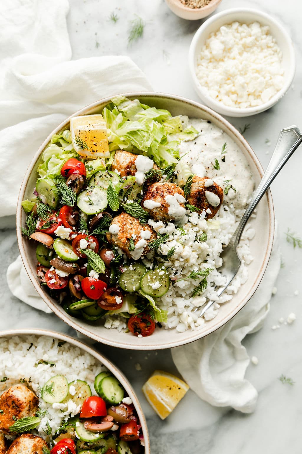 Greek Chicken Meatballs (Greek-Style Bowls With Tzatziki)